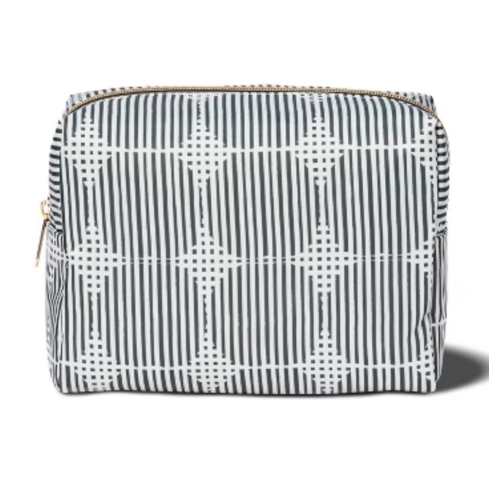 Large striped travel makeup and toiletry bag